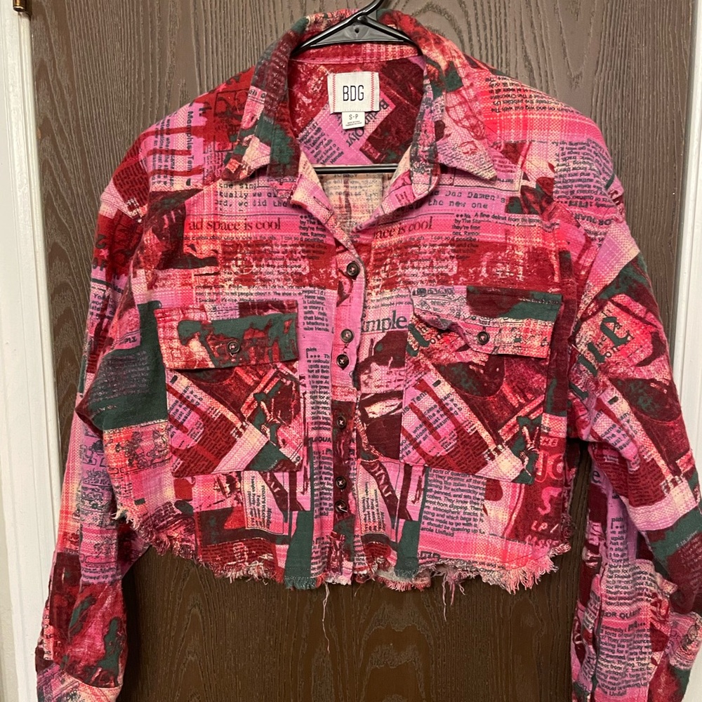 Urban Outfitters BDG graffiti button up crop top